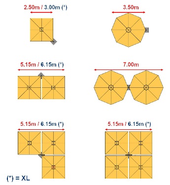 Solero parasols configurations Solero Prostor configurations